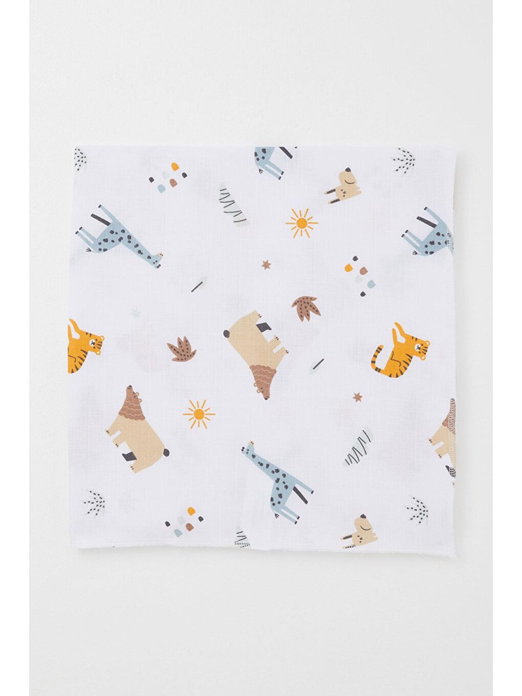 Yenidoğan Bebek Müslin Battaniye Doğa Temalı Hayvancıklar Desenli Beyaz (77 X 93 Cm)-1