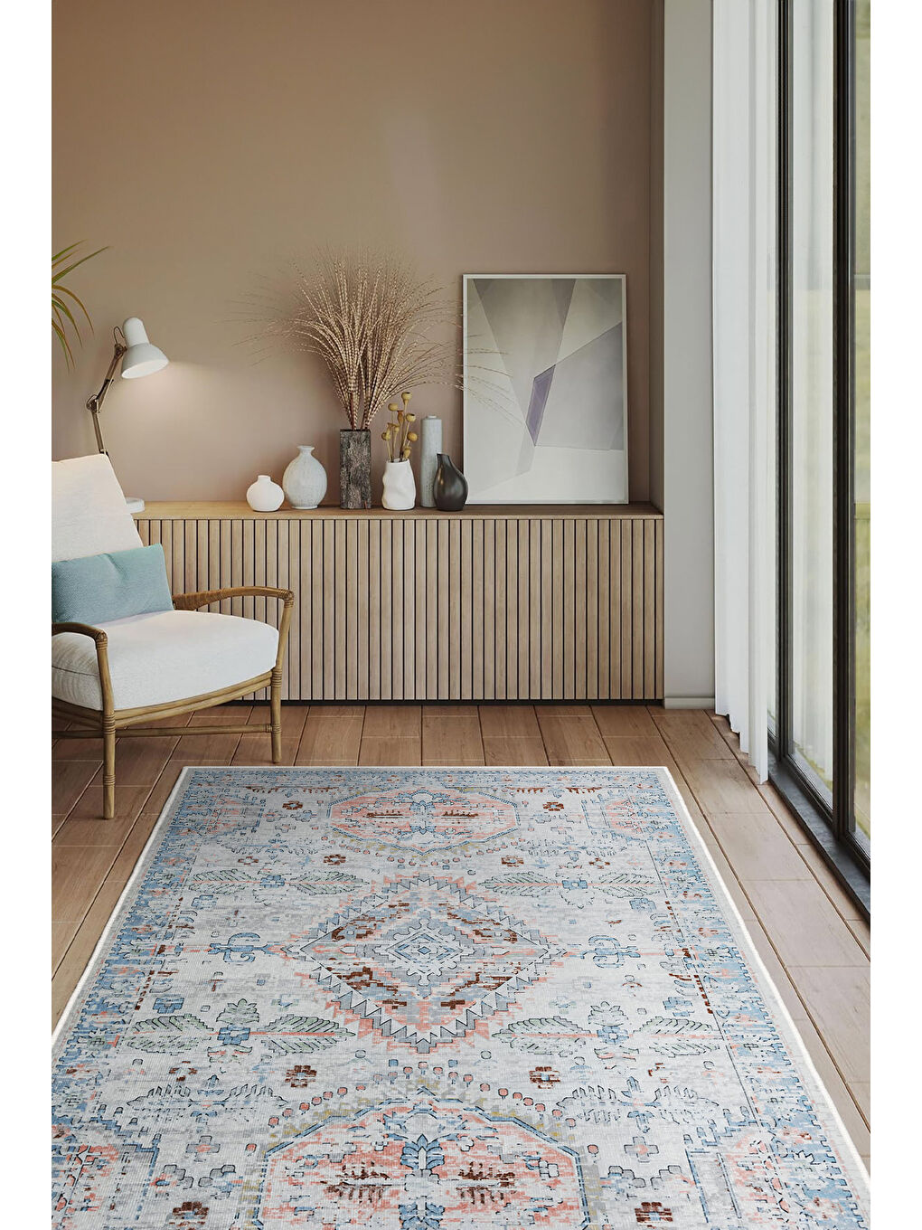 Gri Dekoratif Özel Tasarım Yıkanabilir İnce Kaymaz Tabanlı Modern Halı KECE FR34-2