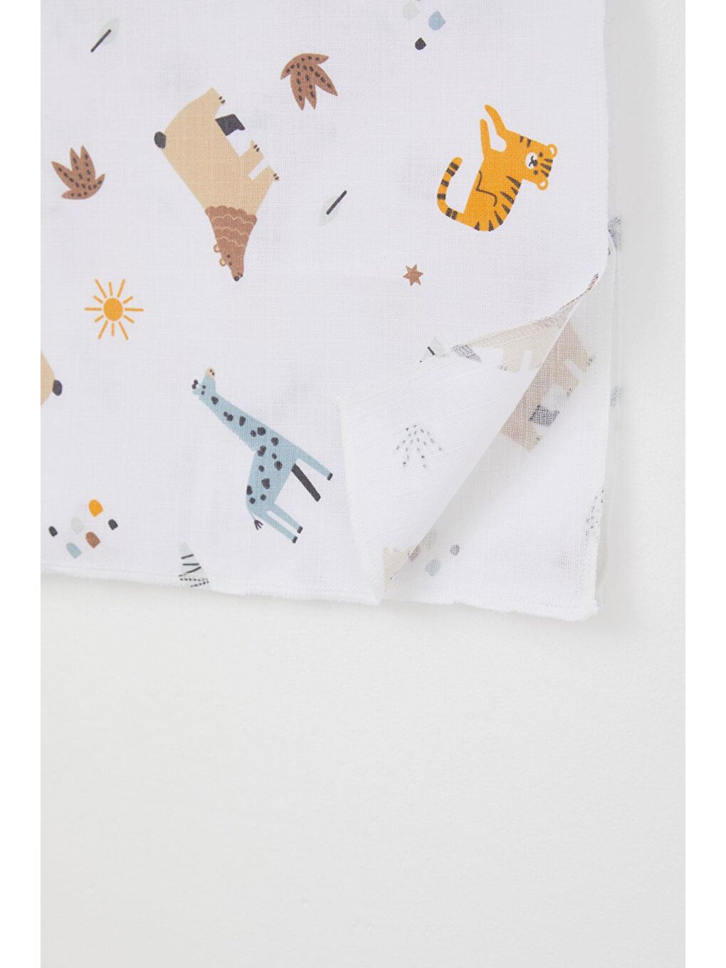 Yenidoğan Bebek Müslin Battaniye Doğa Temalı Hayvancıklar Desenli Beyaz (77 X 93 Cm)-2