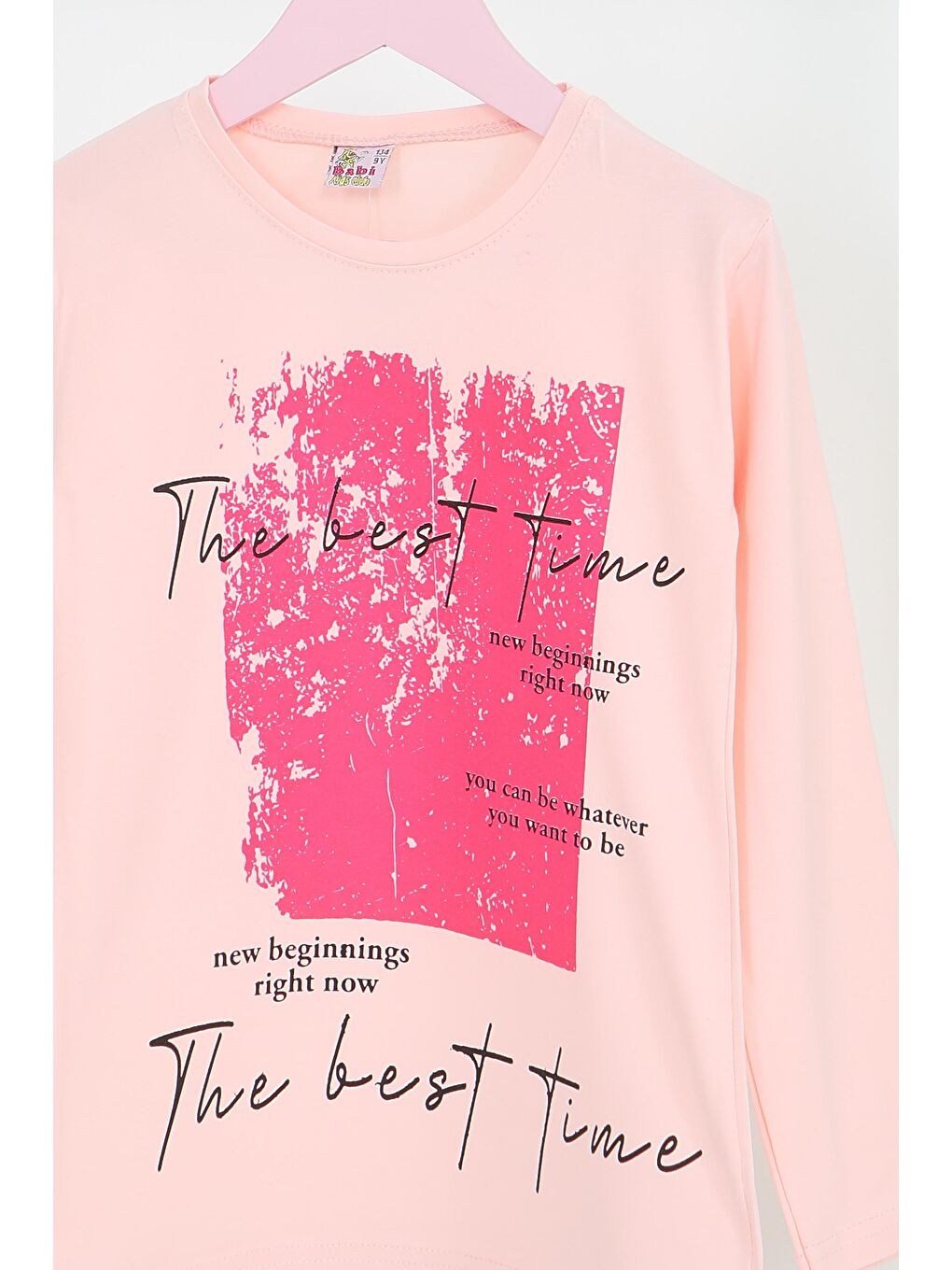 Pembe Kız Çocuk Pudra Uzun Kollu Baskılı Penye Badi - 27693-1