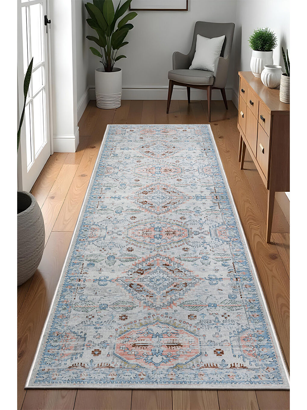 Gri Dekoratif Özel Tasarım Yıkanabilir İnce Kaymaz Tabanlı Modern Halı KECE FR34-4