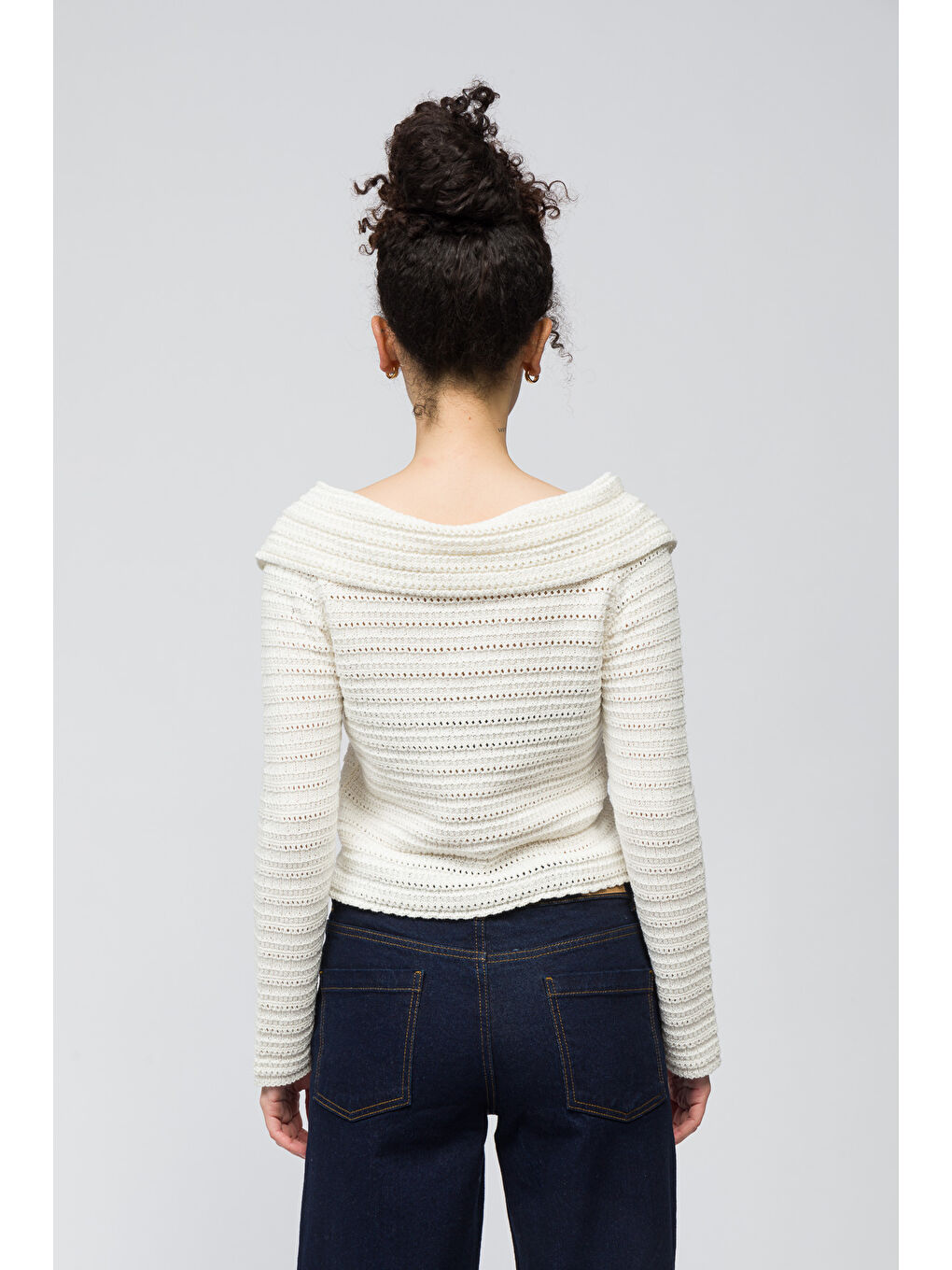 Kalmar - Omuz Açık Kayık Yaka Düğme Detaylı Triko Hırka - Ekru Renk-4