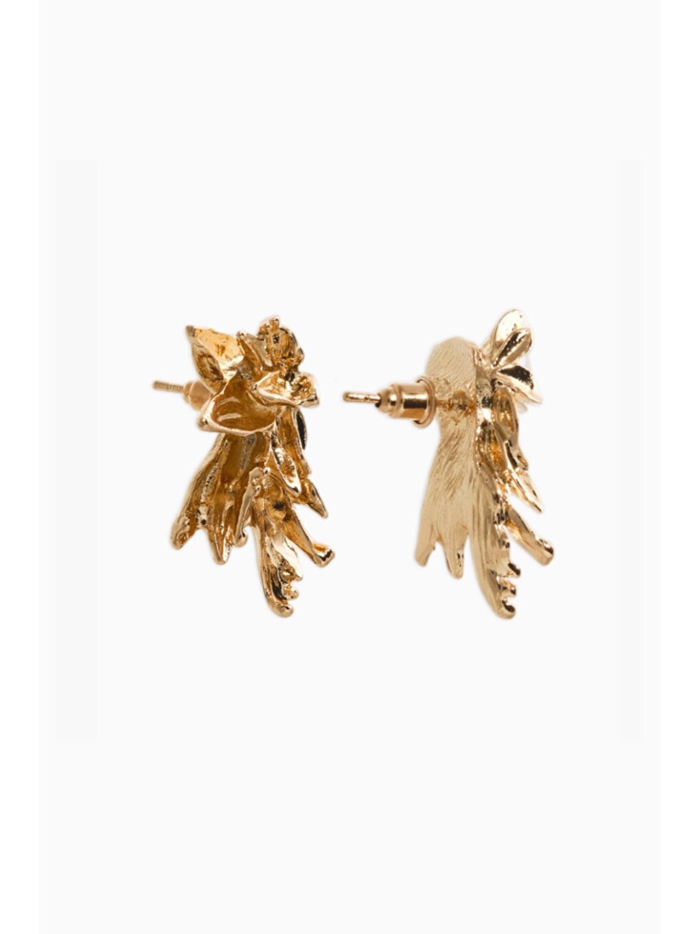 Sarı Gold Rustic Çiçek Çelik Küpe-3