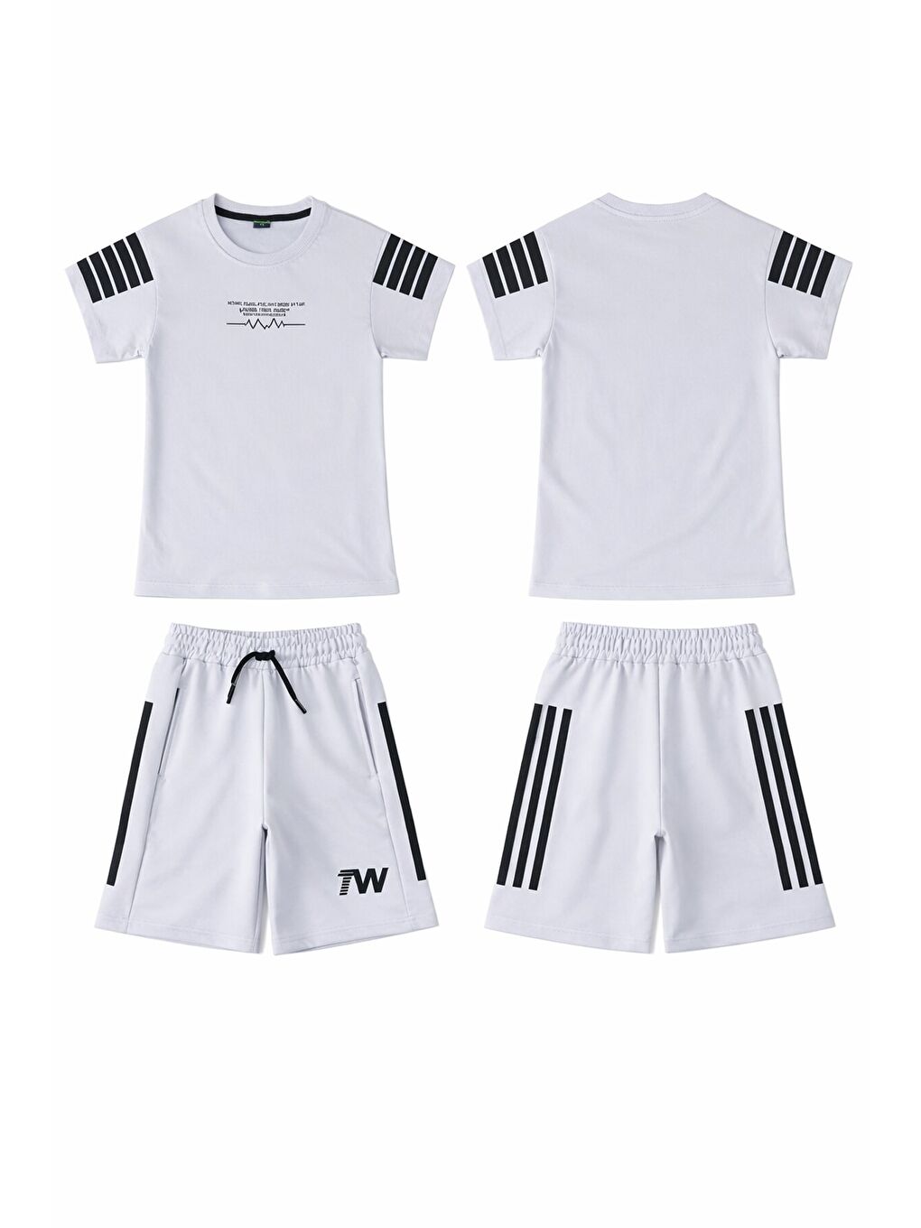 Gri Şerit Detaylı Yazılı Tişörtlü Erkek Çocuk Şortlu Takım 23769-4