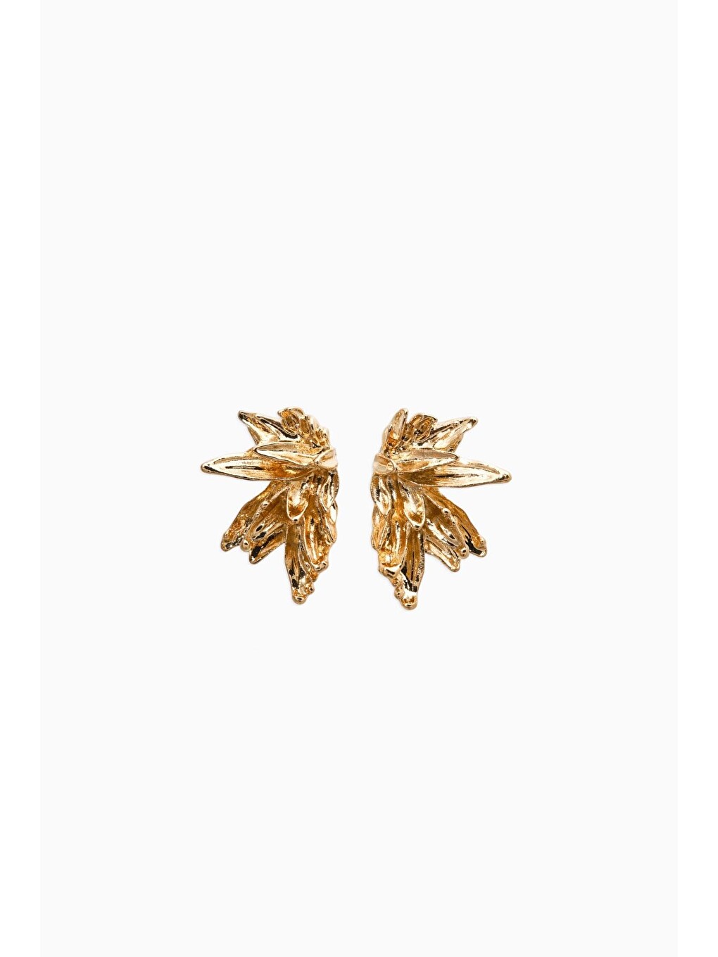 Sarı Gold Rustic Çiçek Çelik Küpe-4