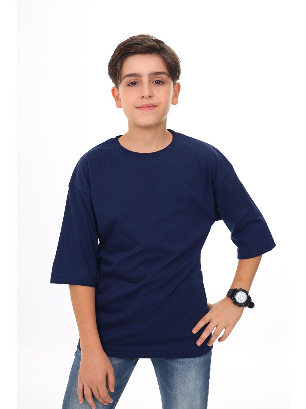 Lacivert - Beyaz Düz Bisiklet Yaka 2'li Erkek Tişört 18045-1