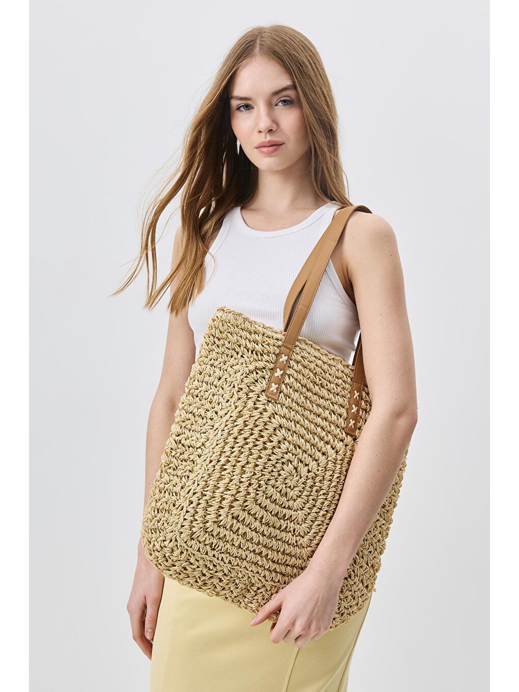 Hasır Omuz Çantası Y9205 Bej-1