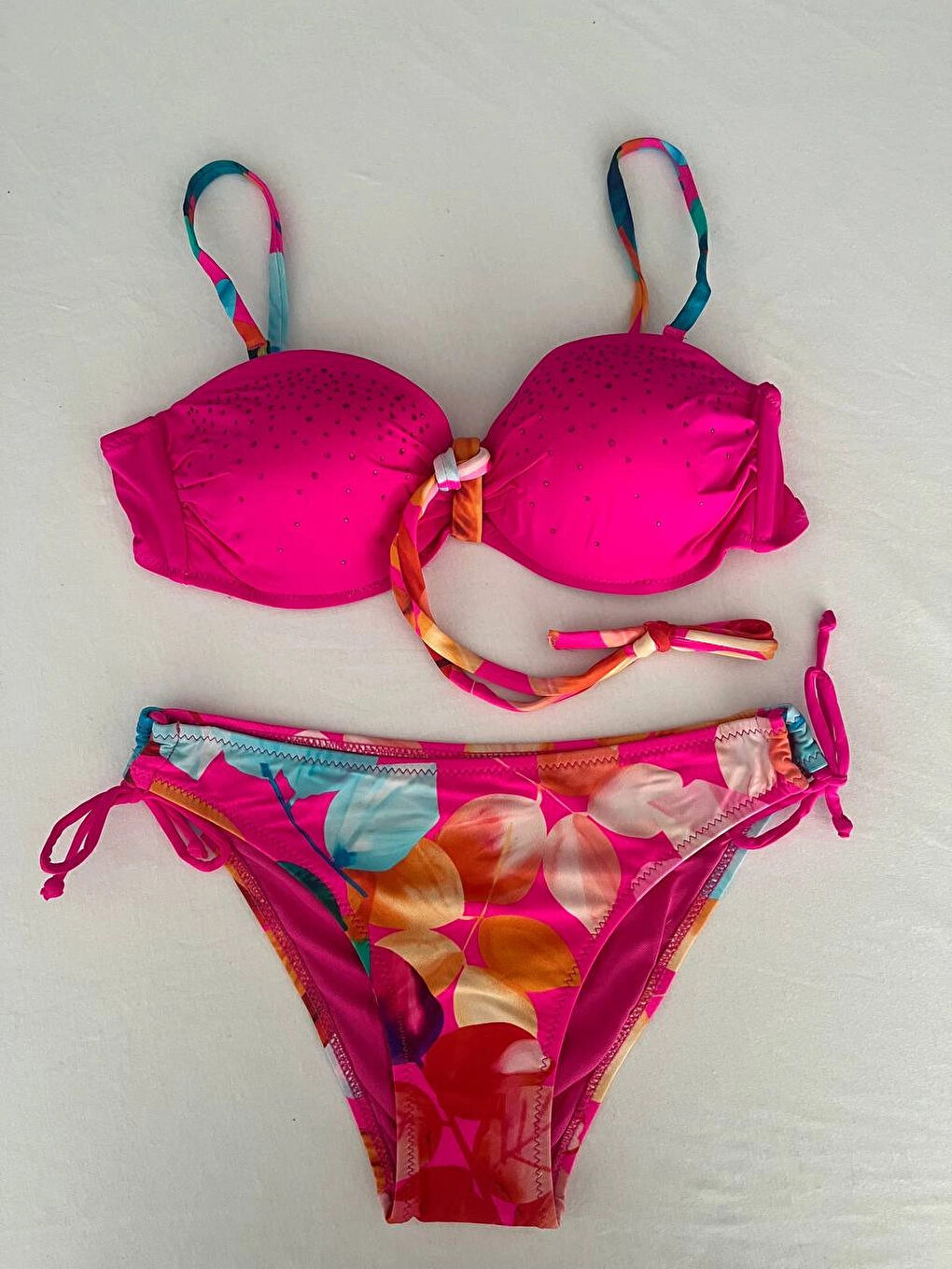 Kadın Fuşya Taş İşlemeli Astarlı Bikini Takım HZL25S-LC207-1