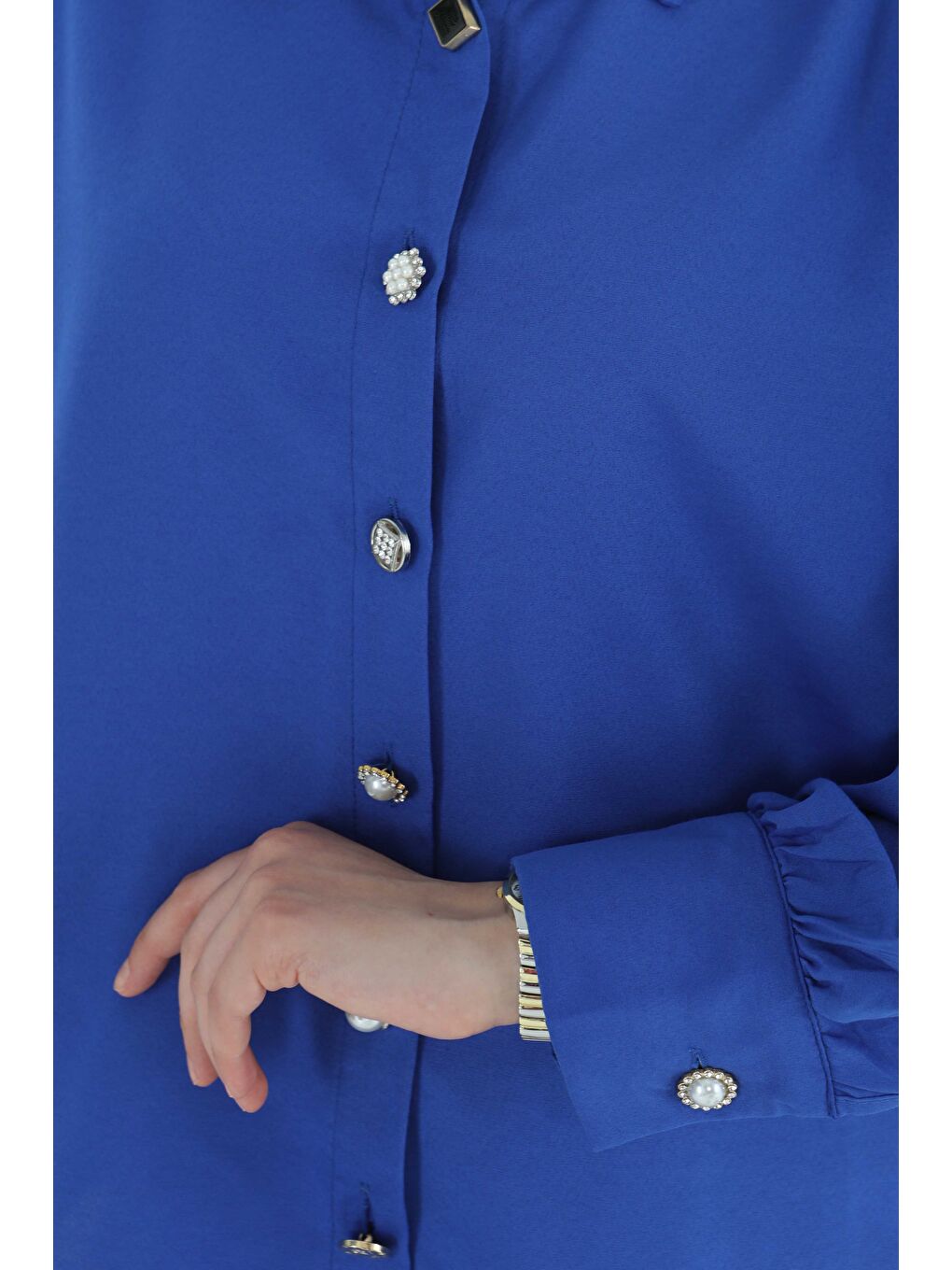 Mavi Taş Düğmeli Gömlek Saks - 27245-4