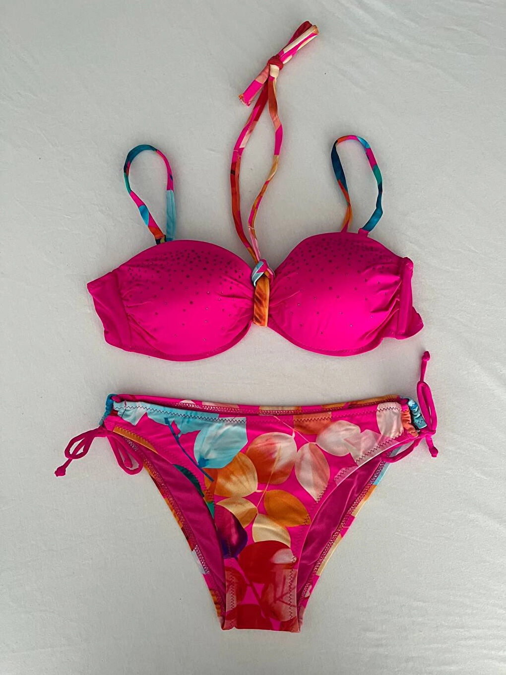 Kadın Fuşya Taş İşlemeli Astarlı Bikini Takım HZL25S-LC207-3