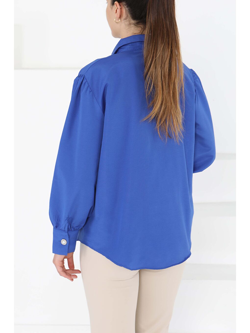 Mavi Taş Düğmeli Gömlek Saks - 27245-5