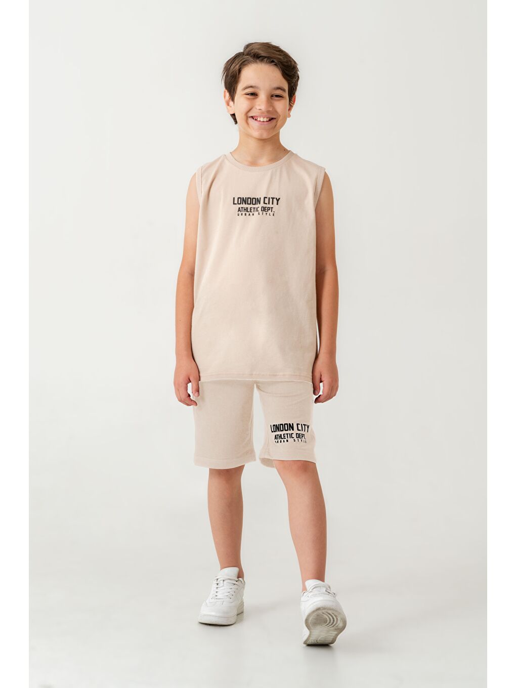 Bej London City Athletic Dept. Urban Style Erkek Çocuk Şort - Tişört Takımı