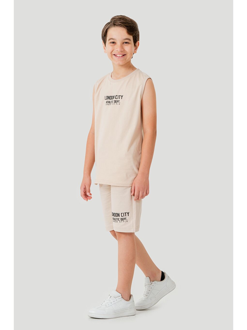 Bej London City Athletic Dept. Urban Style Erkek Çocuk Şort - Tişört Takımı-1
