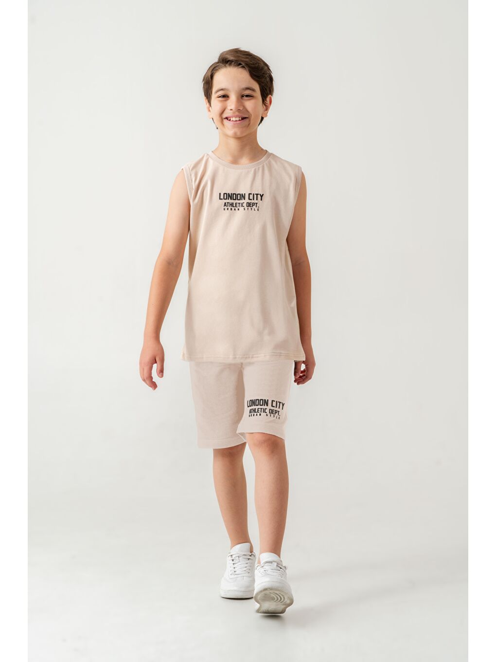 Bej London City Athletic Dept. Urban Style Erkek Çocuk Şort - Tişört Takımı-2