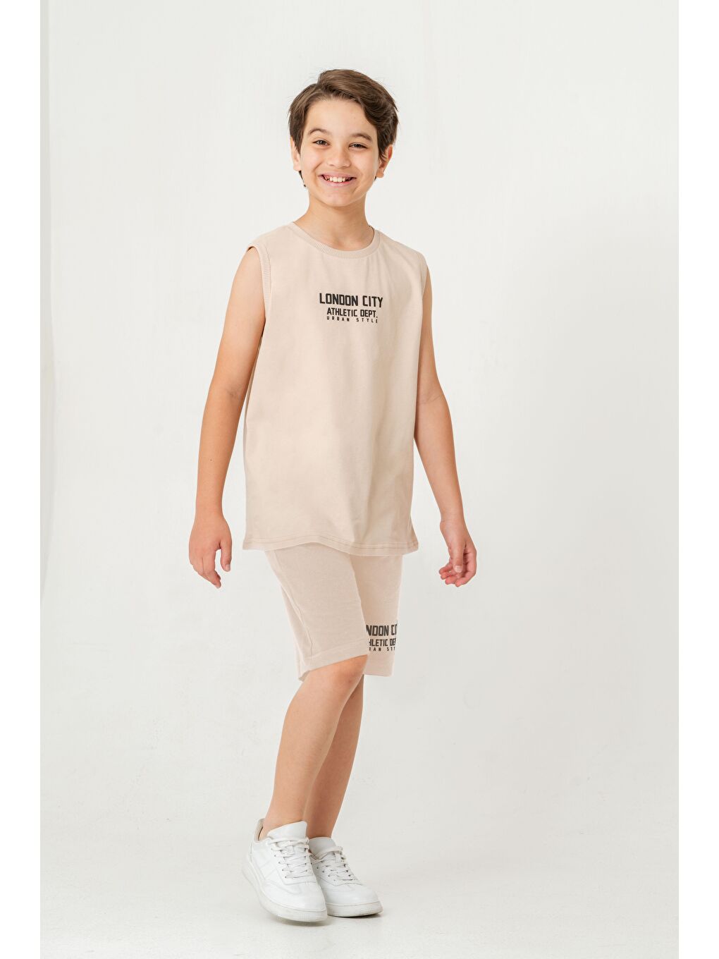 Bej London City Athletic Dept. Urban Style Erkek Çocuk Şort - Tişört Takımı-3