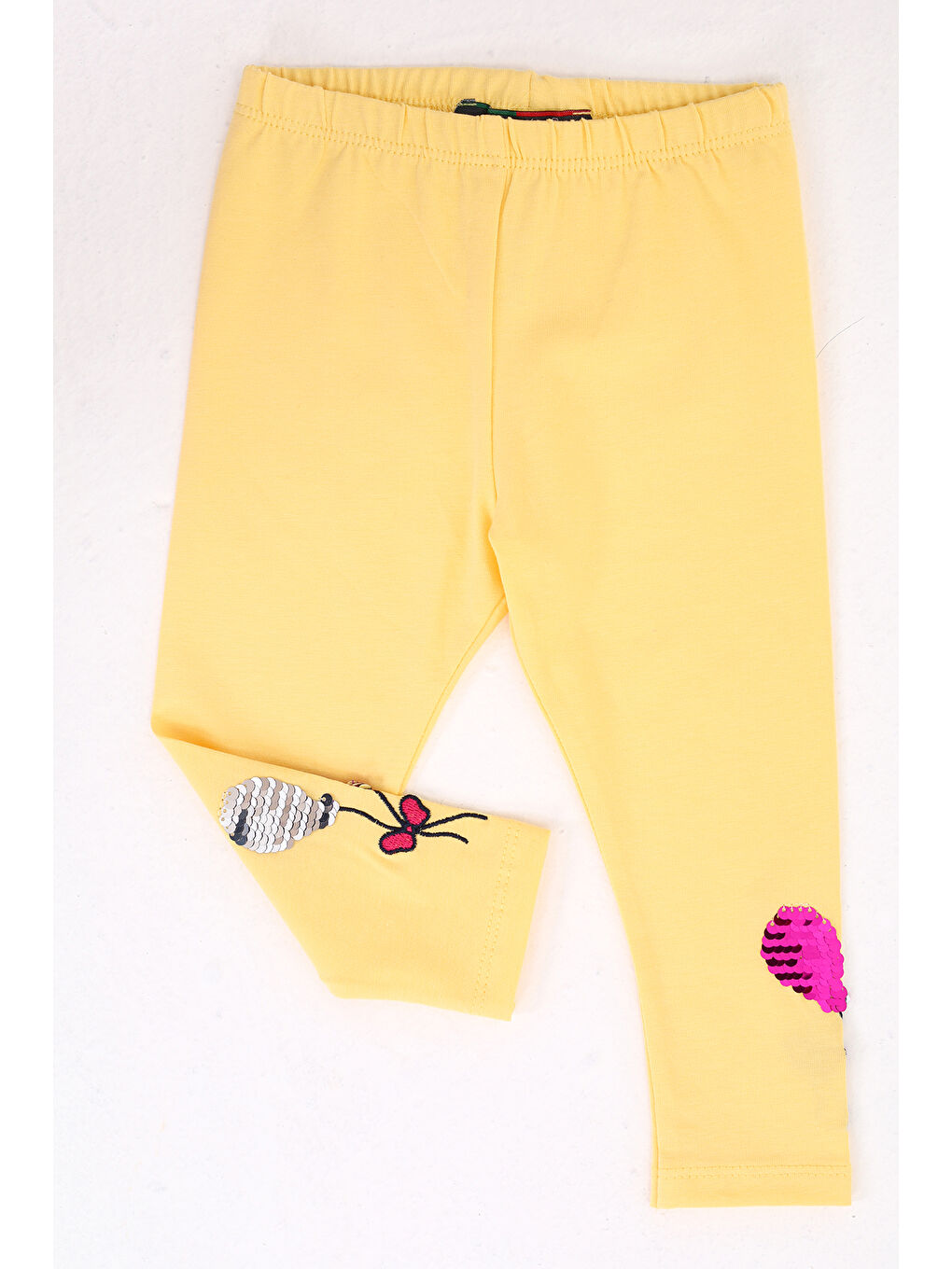 Sarı Kız Çocuk Paçası Çevirmeli Pullu Tayt-1
