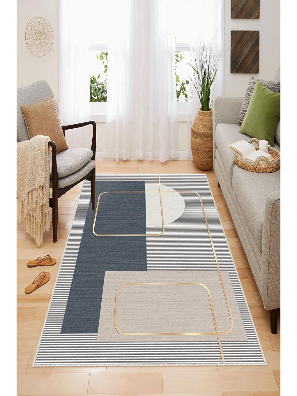 Homefesto Gri Dekoratif Özel Tasarım Yıkanabilir Modern Halı 180x280
