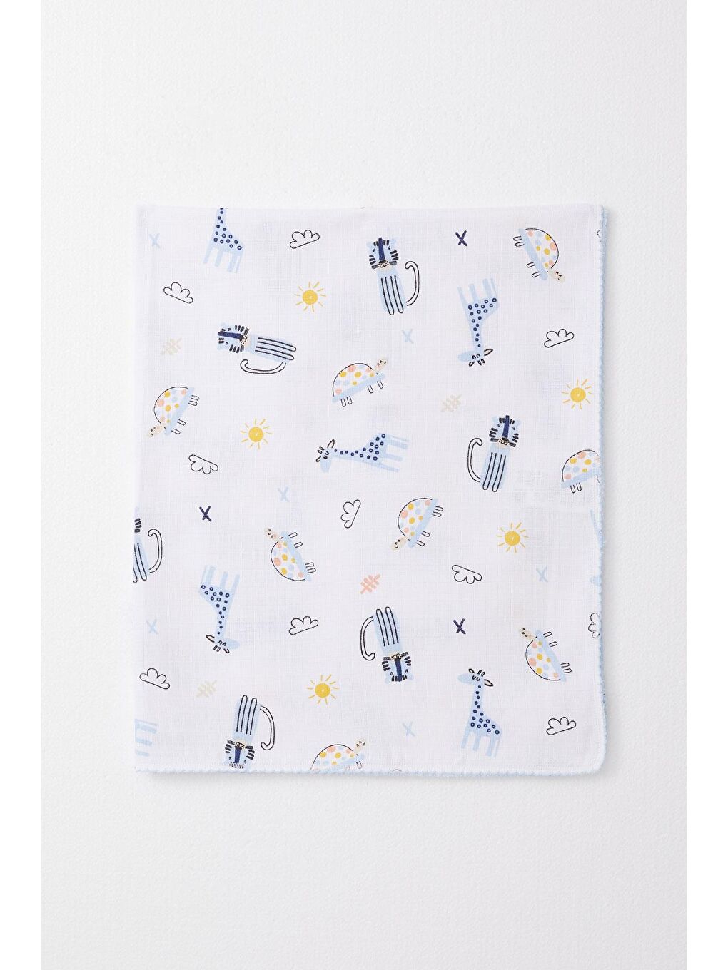 Yenidoğan Bebek Müslin Battaniye Sevimli Hayvancıklar Desenli Beyaz (75 X 90 Cm)-1