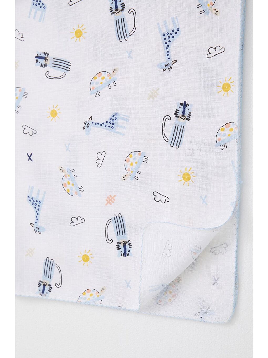 Yenidoğan Bebek Müslin Battaniye Sevimli Hayvancıklar Desenli Beyaz (75 X 90 Cm)-2