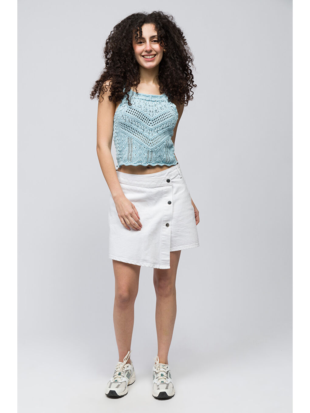 Rabat - Örgü Detaylı Kolsuz Triko Bluz - Mavi Renk-1