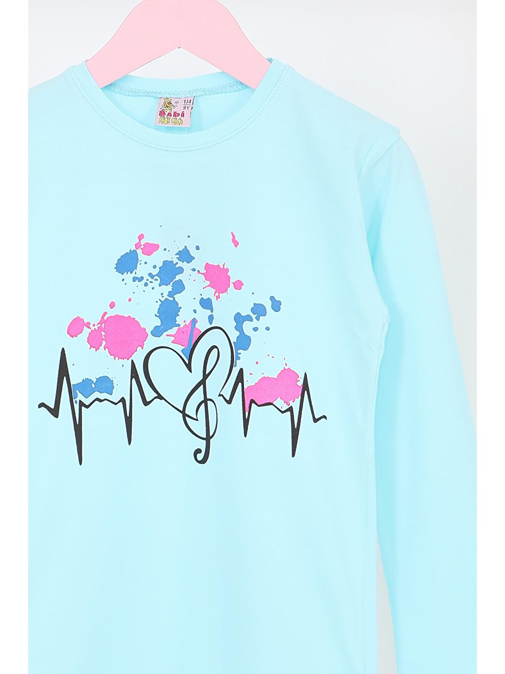 Kız Çocuk Bebe Mavi Uzun Kollu Baskılı Penye Badi - 27695-1