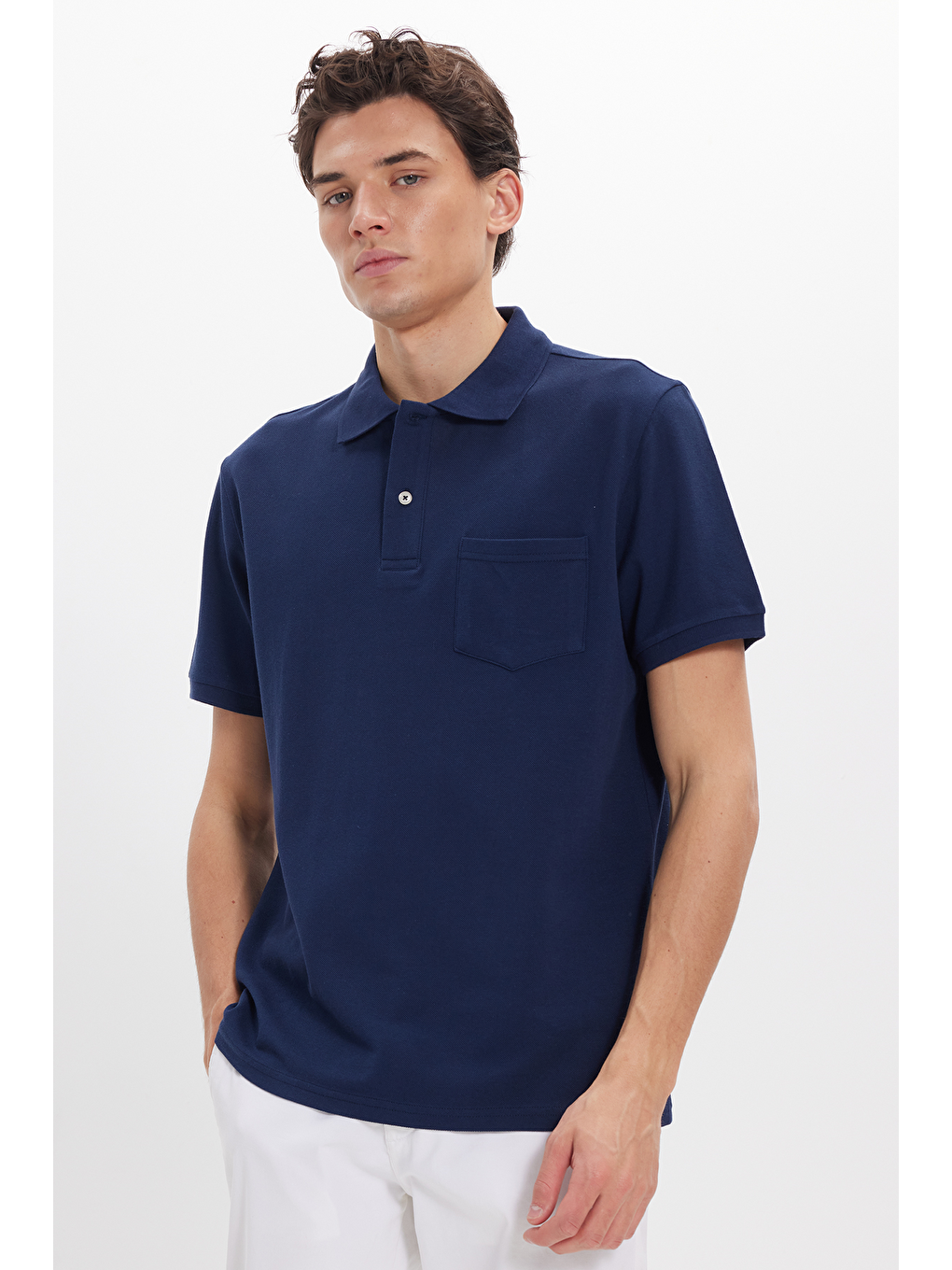 Erkek Regular Fit Klasik Kesim %100 Pamuk Düz Pike Lacivert Polo Yaka Tişört