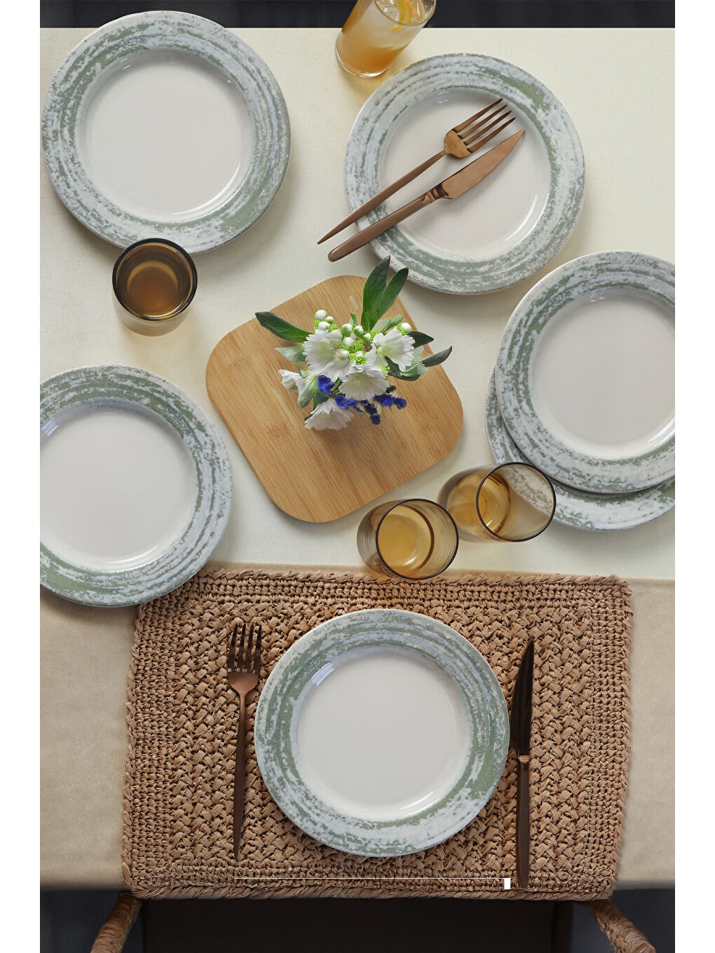 Karışık Vintage Green Assos Pasta Tabağı 22 Cm 6 Adet