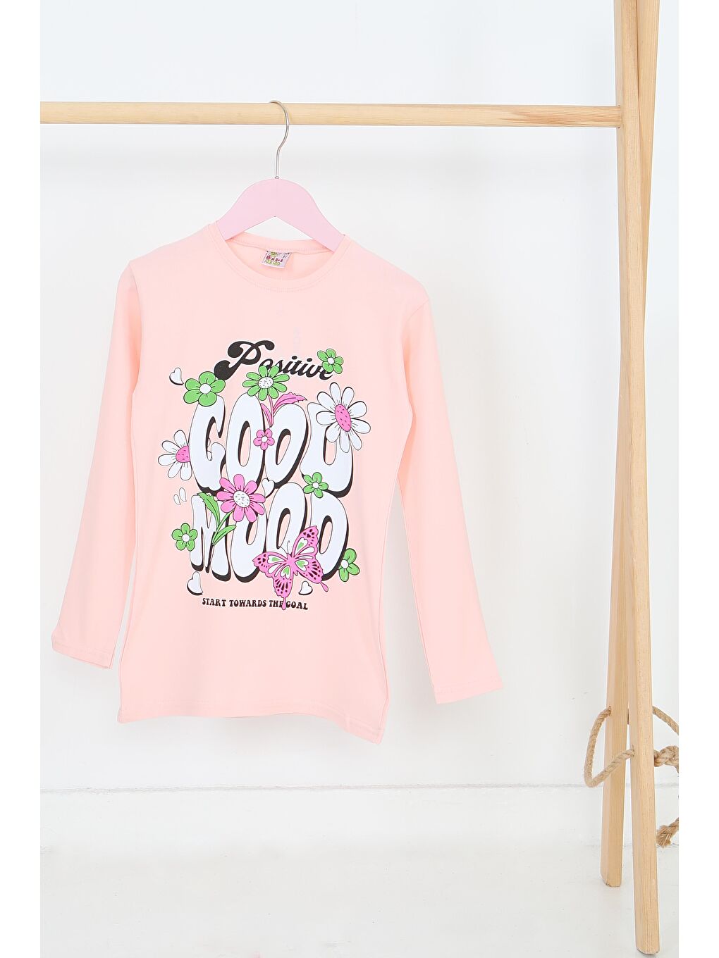 Pembe Kız Çocuk Pudra Uzun Kollu Baskılı Penye Badi - 27691