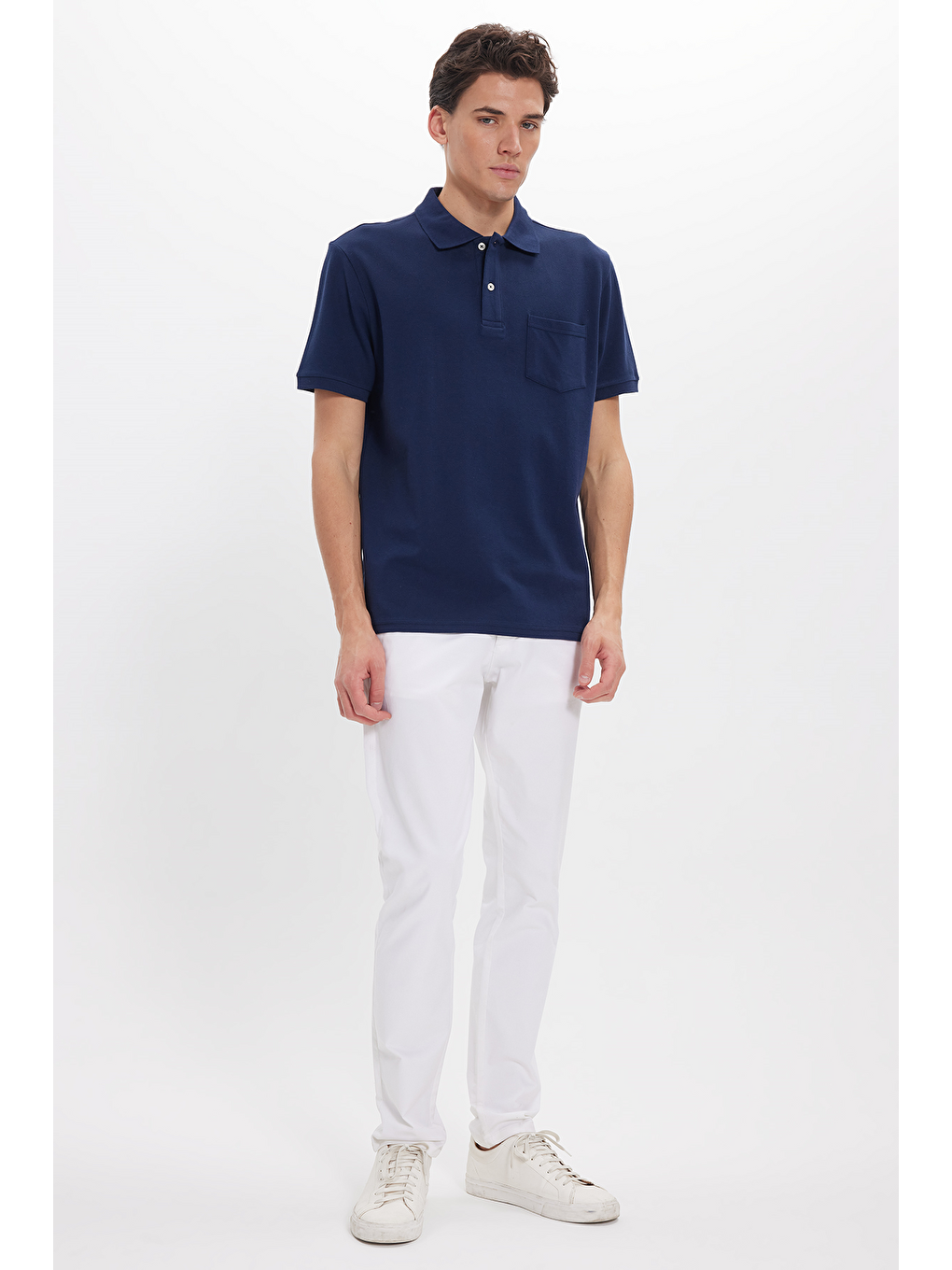 Erkek Regular Fit Klasik Kesim %100 Pamuk Düz Pike Lacivert Polo Yaka Tişört-1