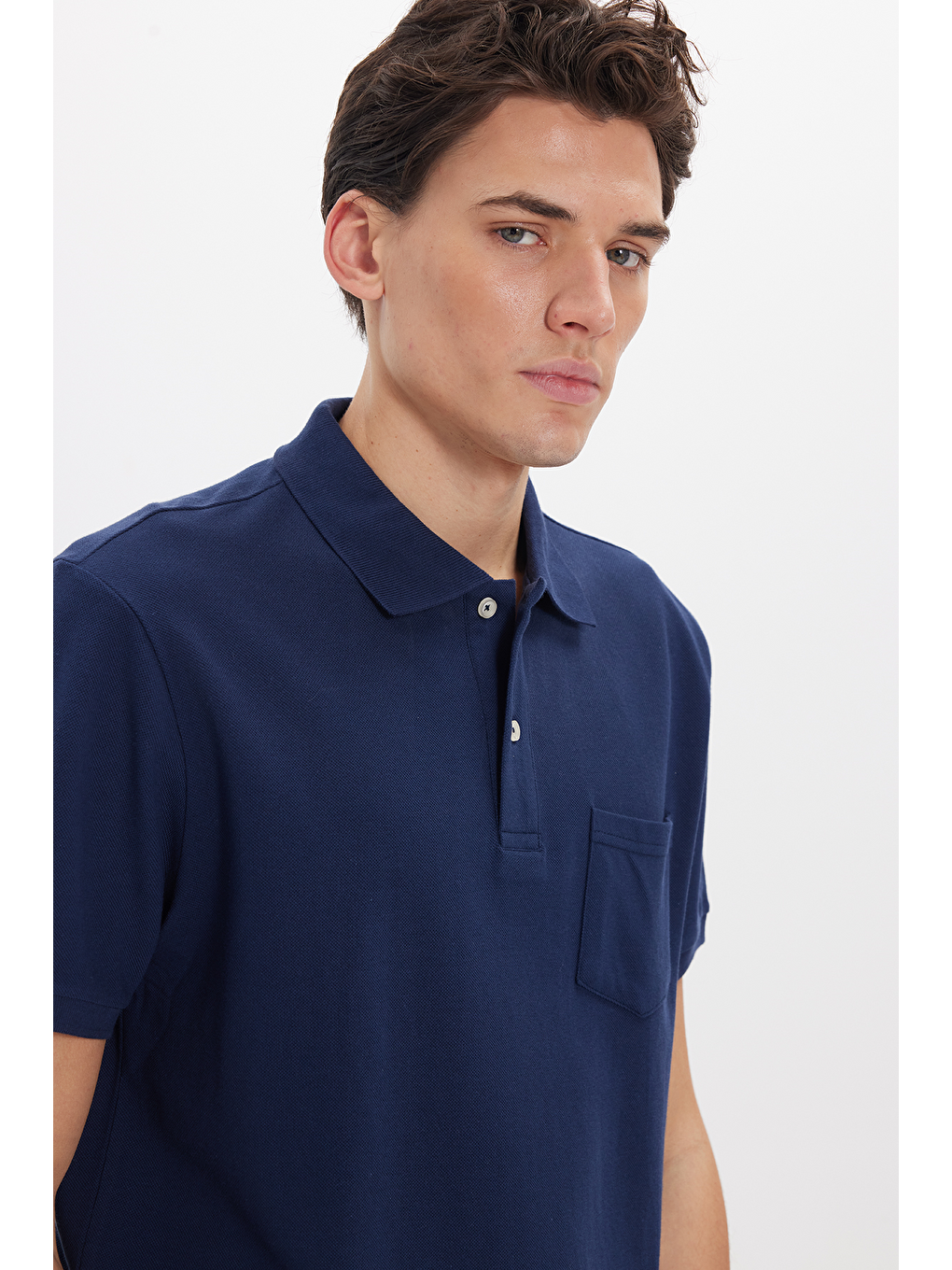 Erkek Regular Fit Klasik Kesim %100 Pamuk Düz Pike Lacivert Polo Yaka Tişört-2