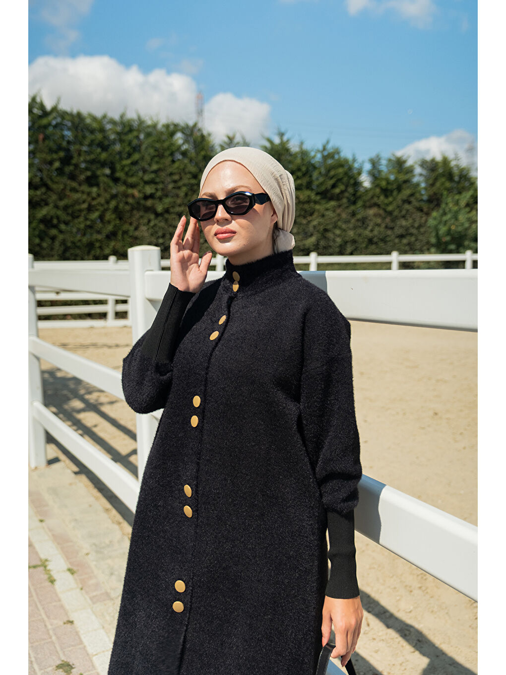 Kadın Düğmeli Triko Ceket Siyah-1