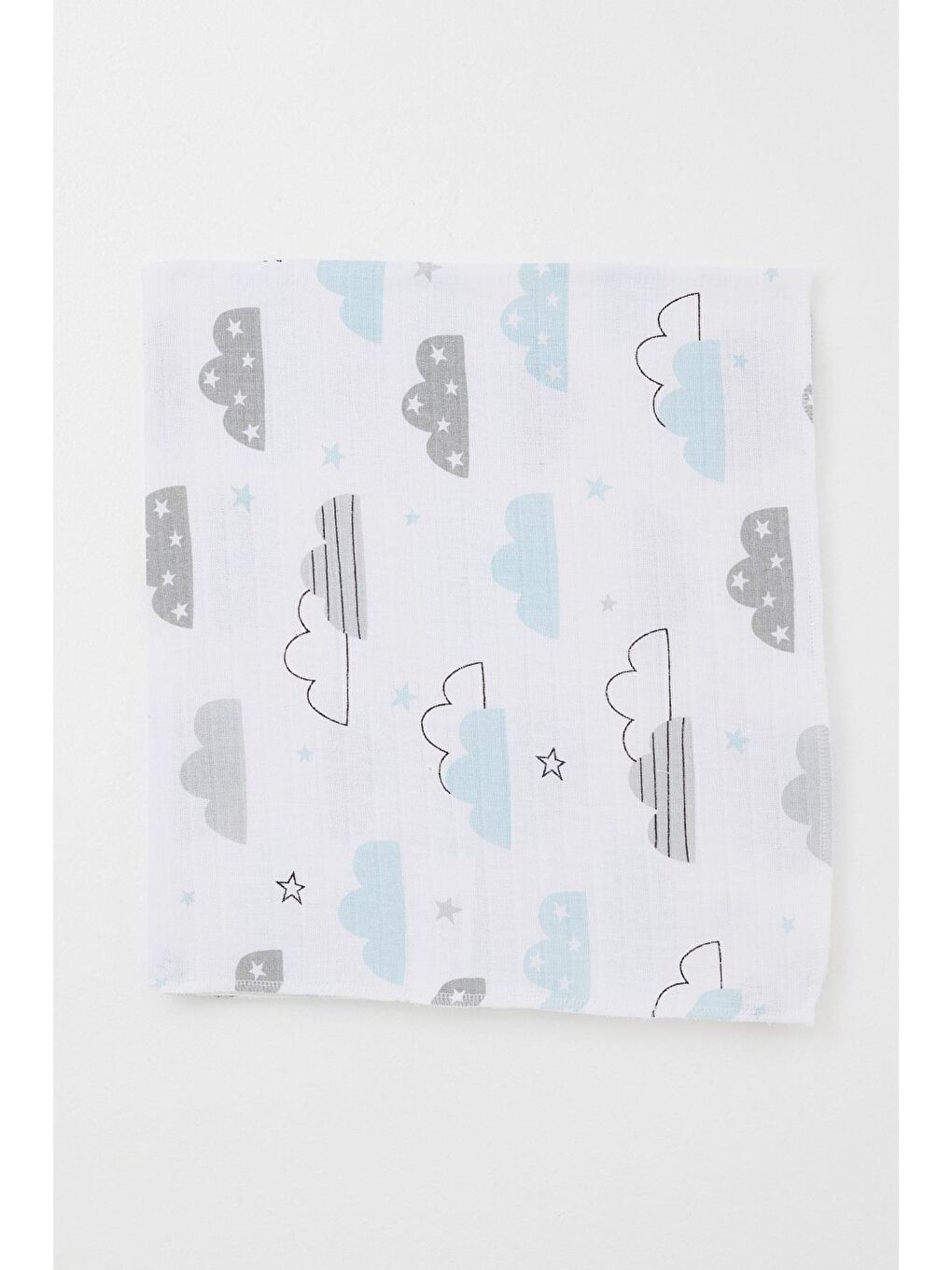 Yenidoğan Bebek Müslin Battaniye Gökyüzü Temalı Bulut Desenli Beyaz (77 X 93 Cm)-1