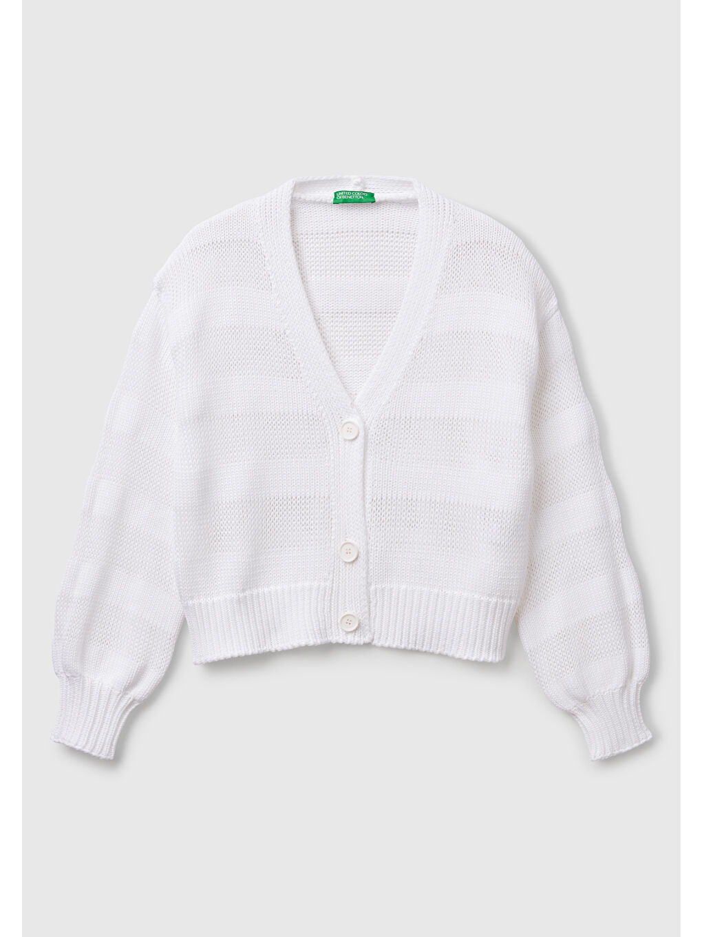 Kadın Beyaz %100 Pamuk Şerit Efektli Düşük Omuzlu Örme Relax Fit Hırka-1