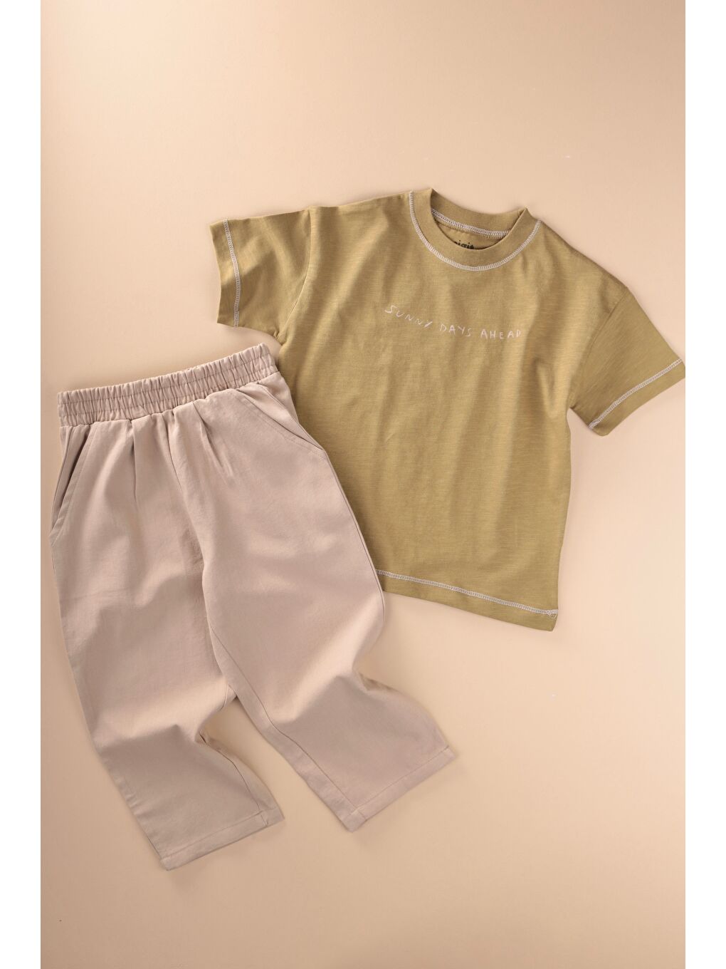 Yeşil Pantolonlu T-Shirt Takım 2-10 Yaş Olive