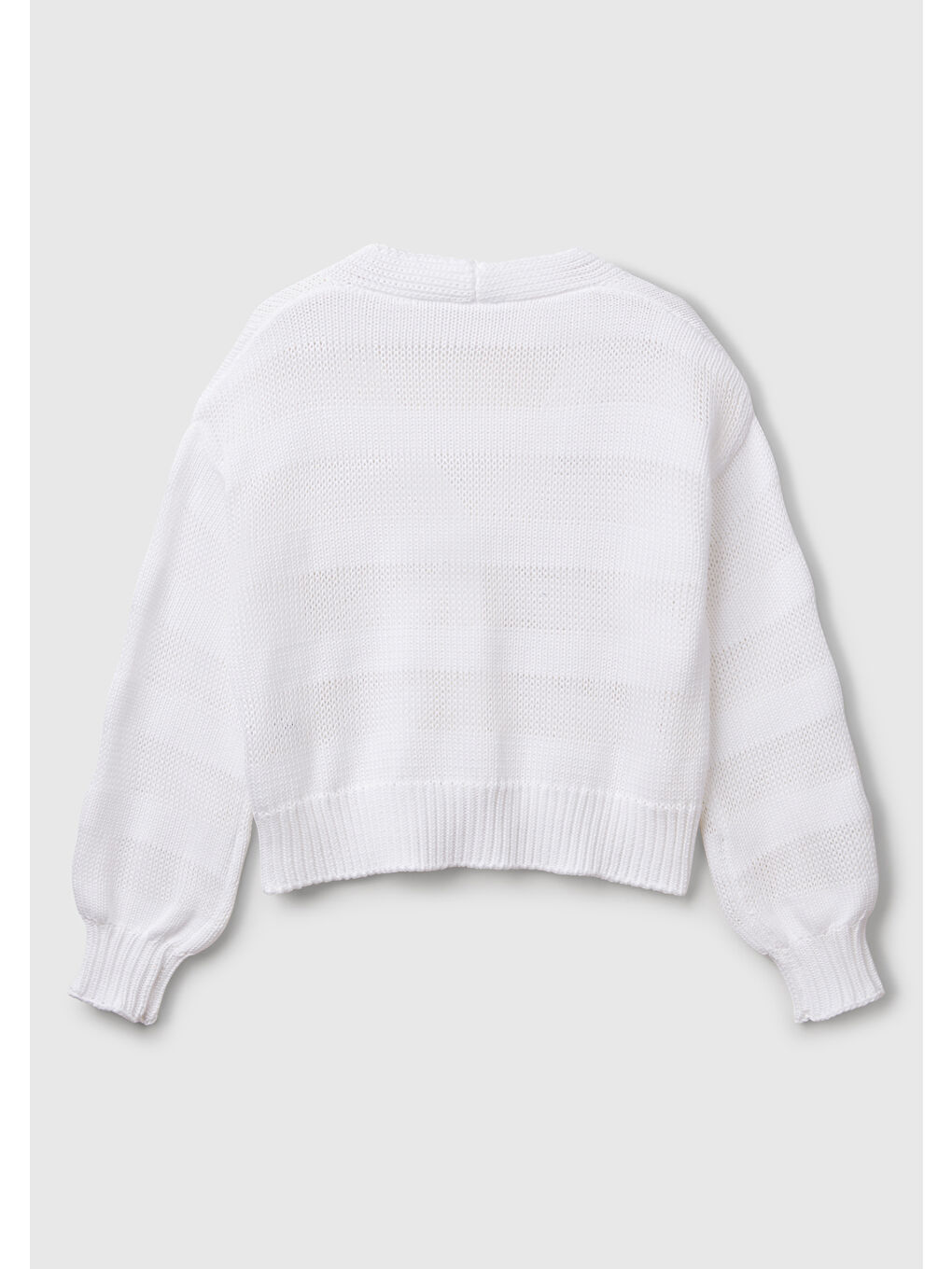 Kadın Beyaz %100 Pamuk Şerit Efektli Düşük Omuzlu Örme Relax Fit Hırka-3