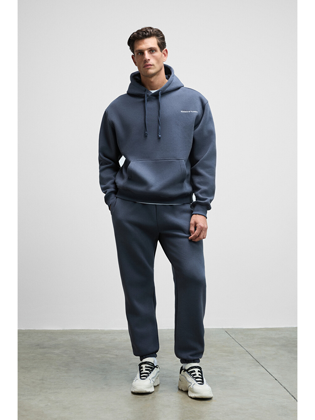 Scarn Erkek Pamuklu İçi Polarlı Nakışlı Kapüşonlu Relaxed Koyu Gri Sweatshirt-2