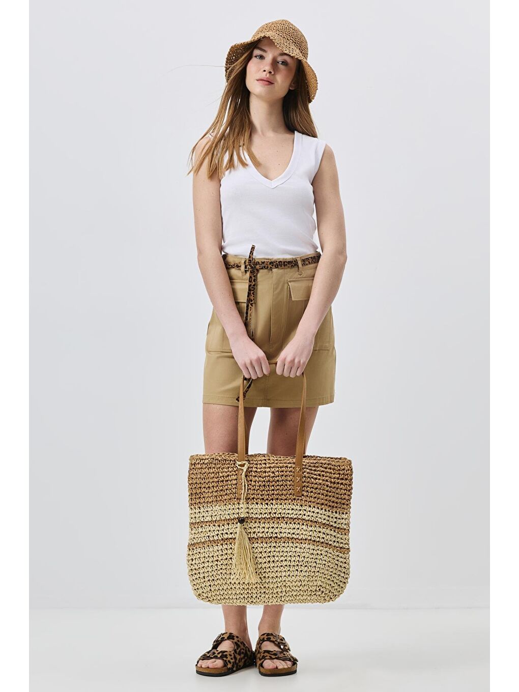 Bej Hasır Omuz Çantası Y9206 Vizon-1