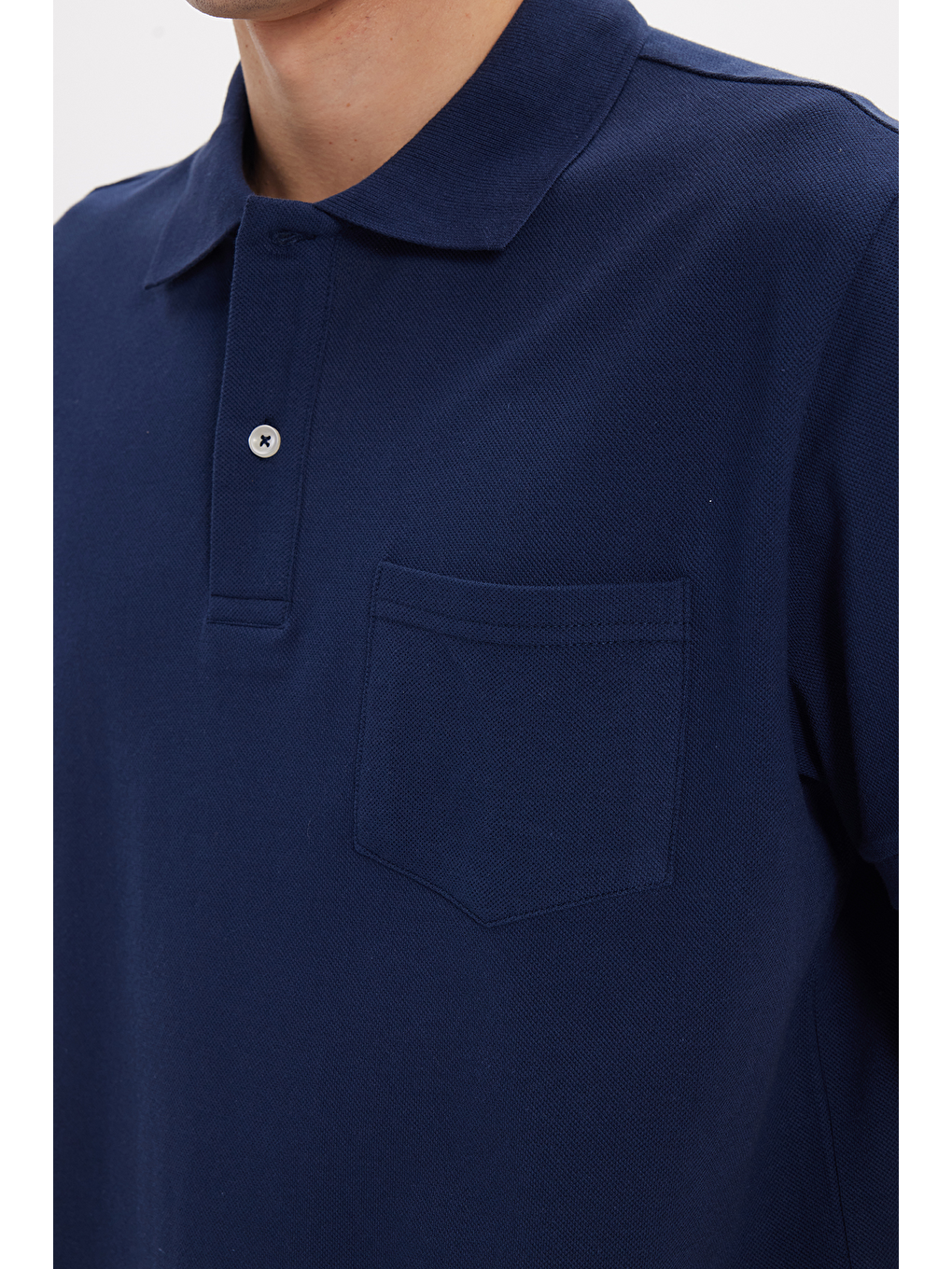 Erkek Regular Fit Klasik Kesim %100 Pamuk Düz Pike Lacivert Polo Yaka Tişört-4