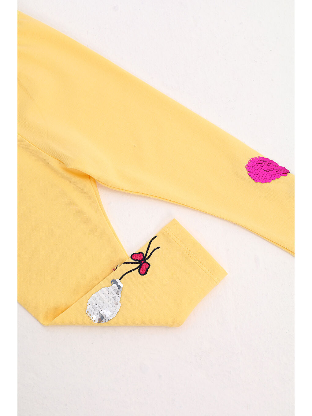 Sarı Kız Çocuk Paçası Çevirmeli Pullu Tayt-2