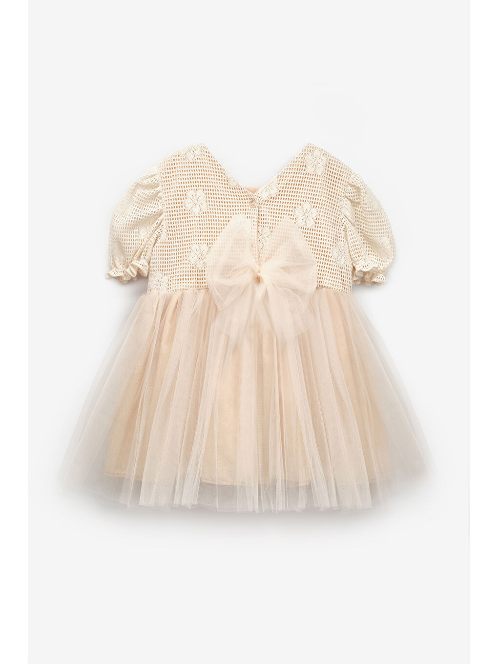 Ekru Krem Tül Etekli Dantel Detaylı Kız Çocuk Elbise - Nora-5