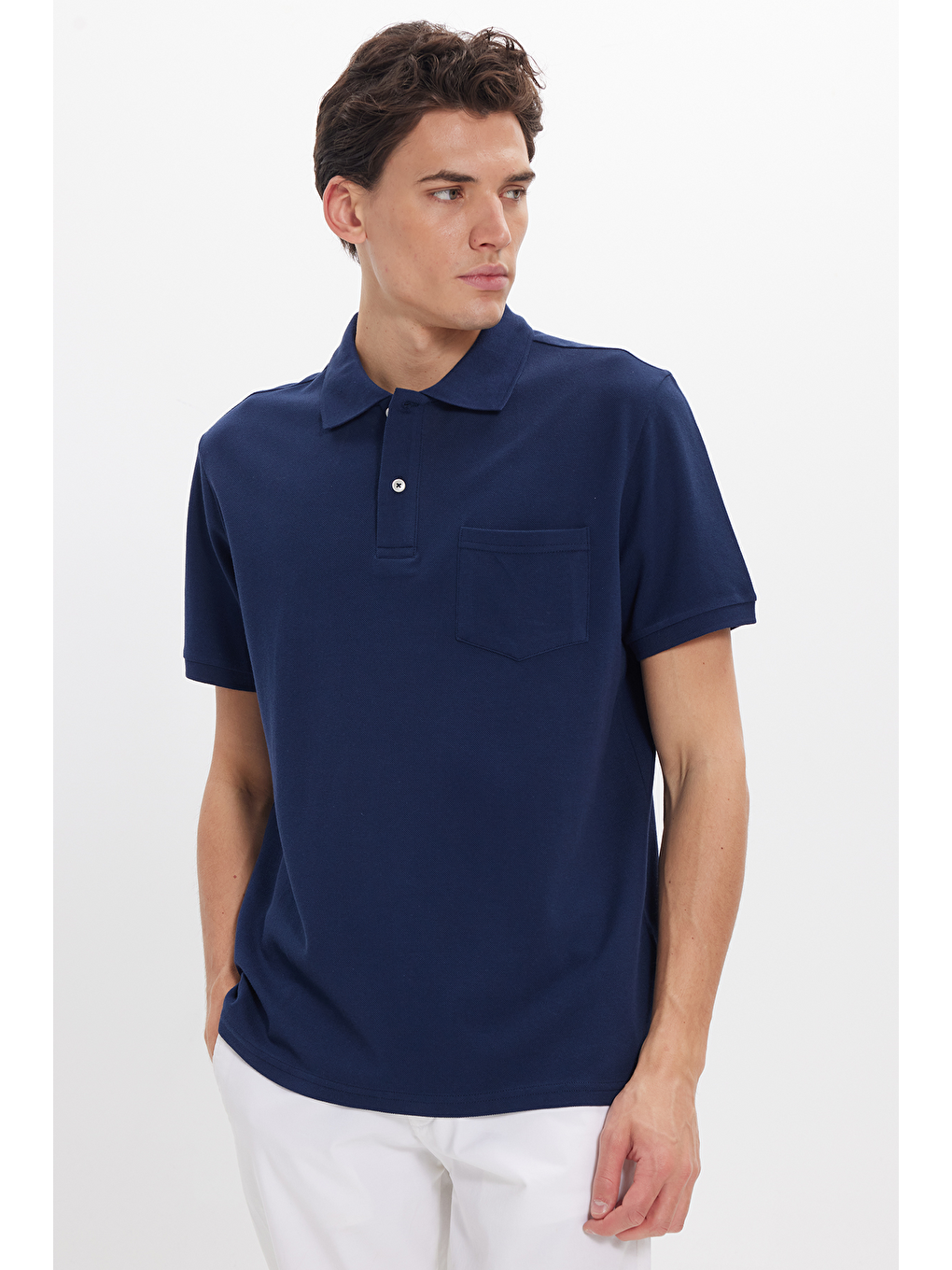 Erkek Regular Fit Klasik Kesim %100 Pamuk Düz Pike Lacivert Polo Yaka Tişört-6