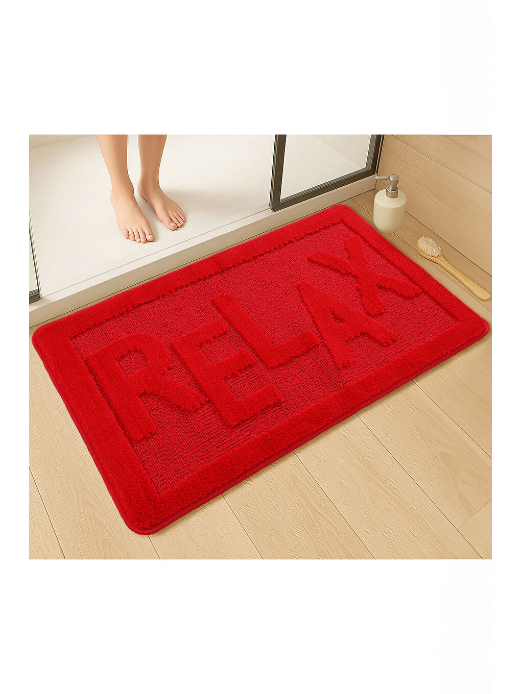 Doğal Kaymaz Taban Banyo Paspas Uzun Ömürlü Yumuşak Su Emici Yazılı Paspas Relax-Kırmızı-1