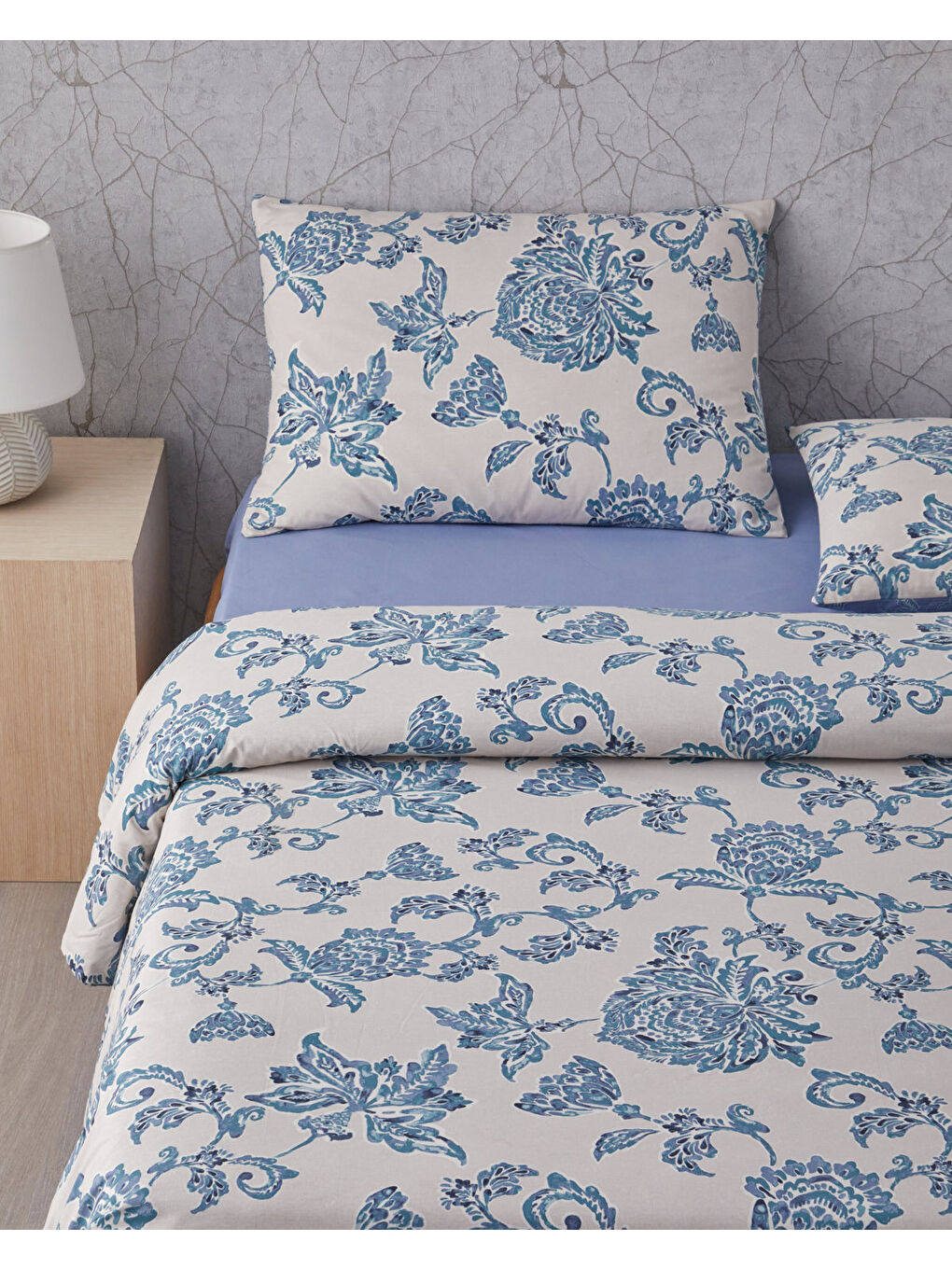 Curioleaf Pamuk Tek Kişilik Nevresim Takımı 160x220 cm Mavi - Bej-1