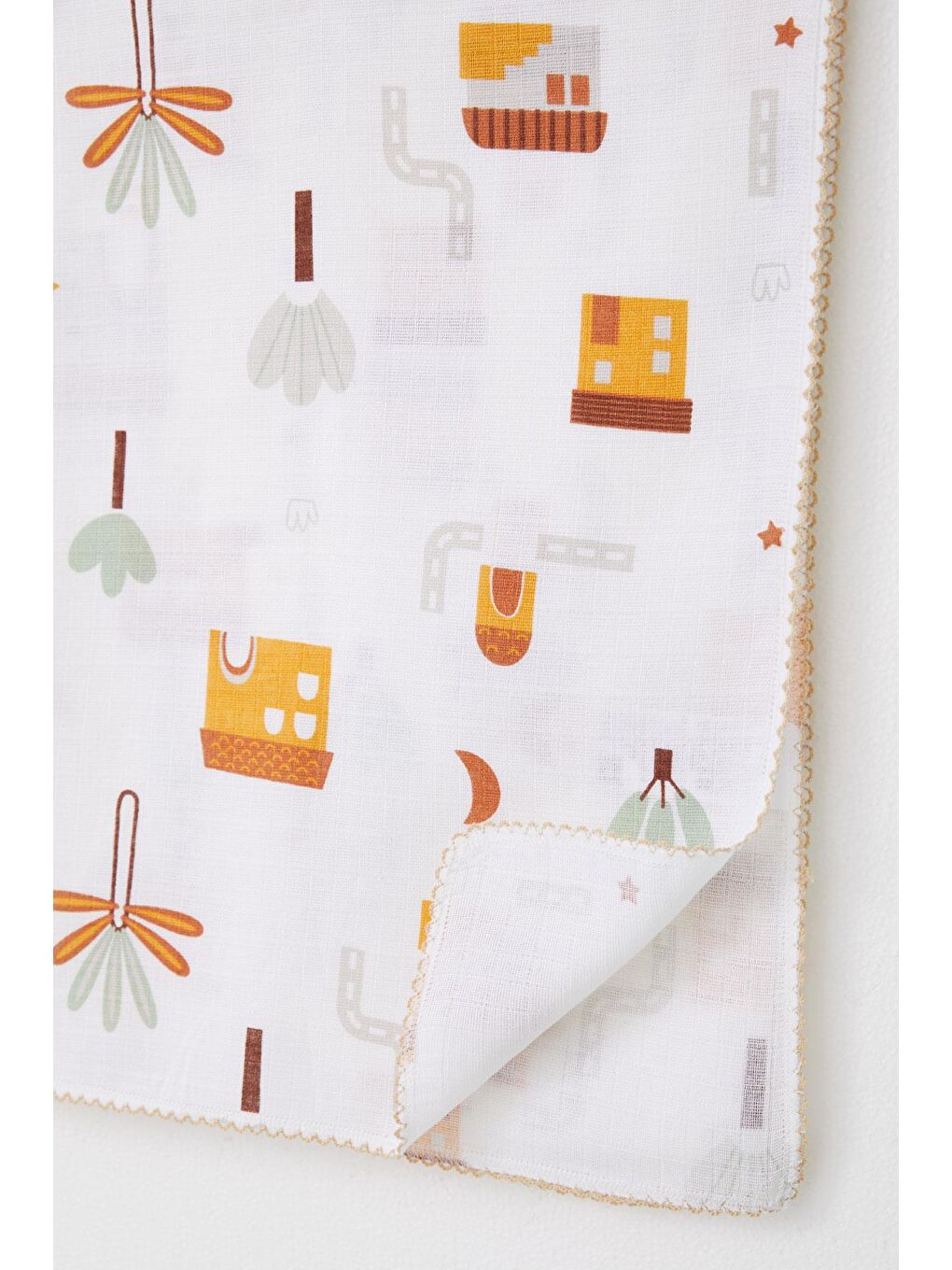 Yenidoğan Bebek Müslin Battaniye Sokak Temalı Ağaç Desenli Ekru (75 X 90 Cm)-2