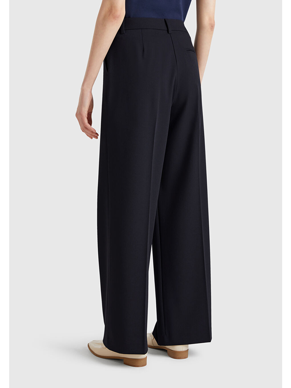 Kadın Lacivert Streç Kumaşlı Yüksek Bel Wide Leg Pantolon-2