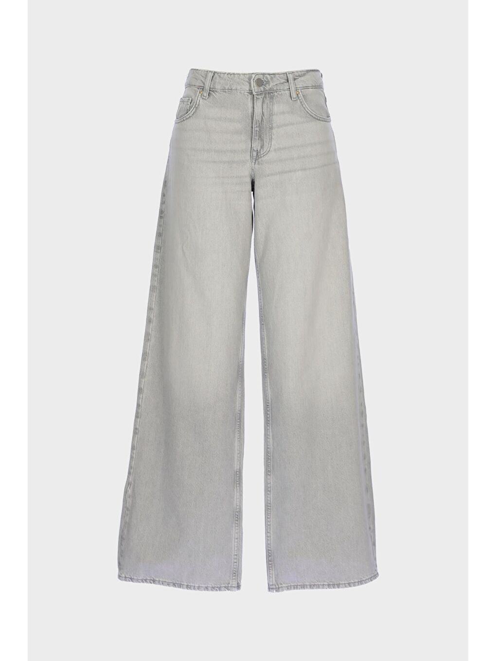 Weslie Gri Yüksek Bel Patı Fermuarlı Wideleg Jean Pantolon C 4871-005