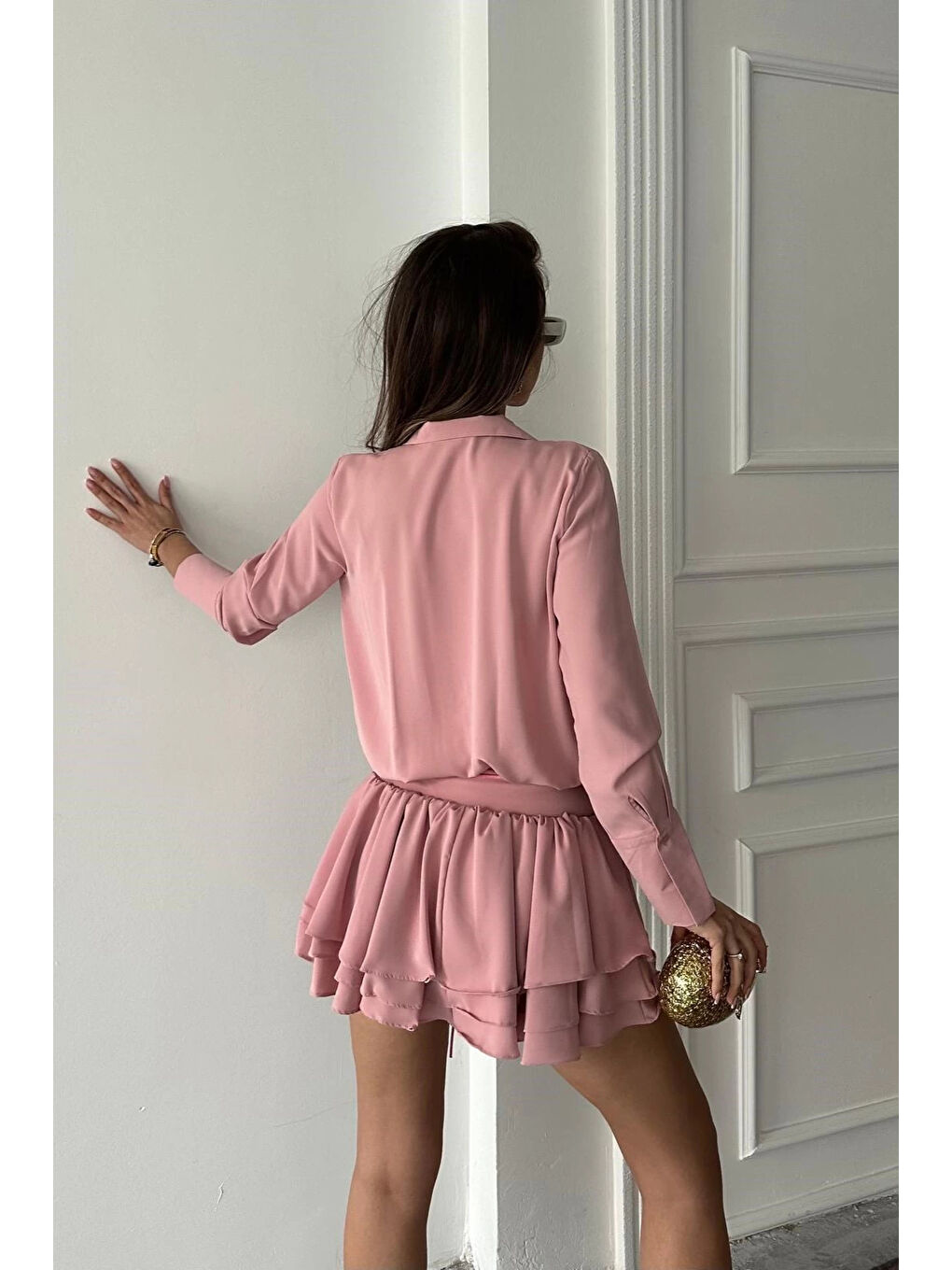 Pembe Kadın Pudra Gömlek Elbise 1026-221567-2