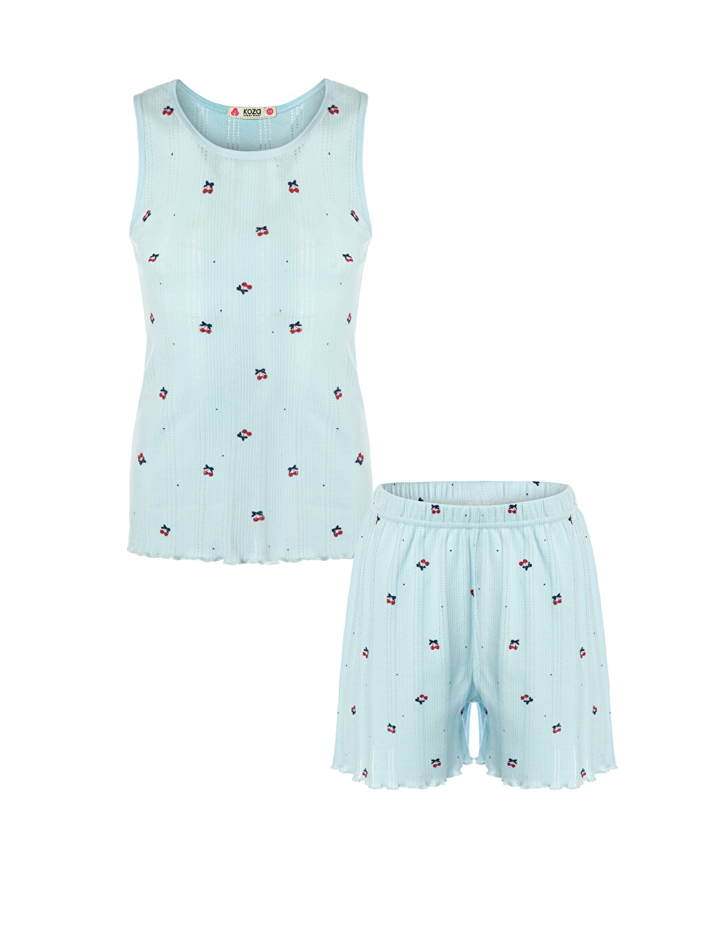 Mavi Kız Çocuk Pamuklu Çiçek Desenli Fiyonklu Kalın Askılı Şortlu Pijama Takımı-4