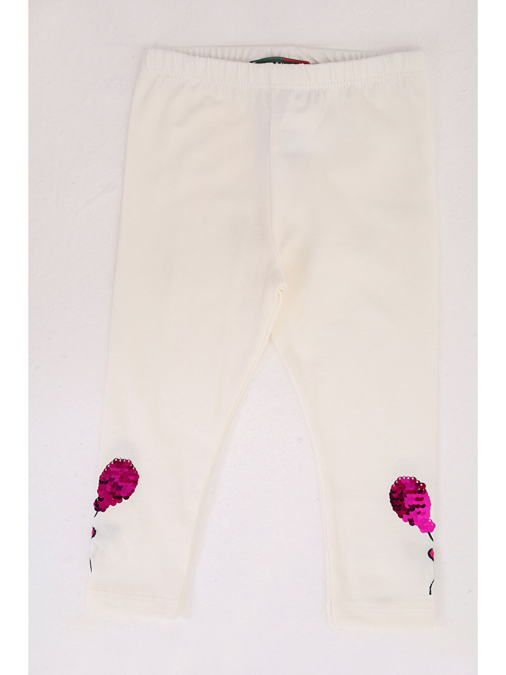 Ekru Kız Çocuk Paçası Çevirmeli Pullu Tayt-1