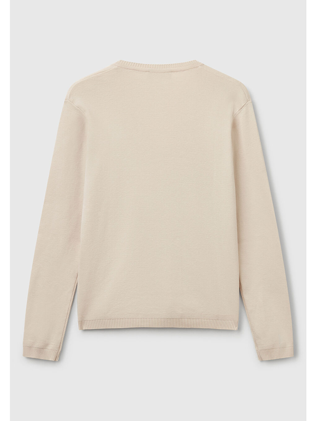 Bej Kadın Taş Rengi %100 Pamuk Nervür Detaylı V Yaka İnce Kazak-3